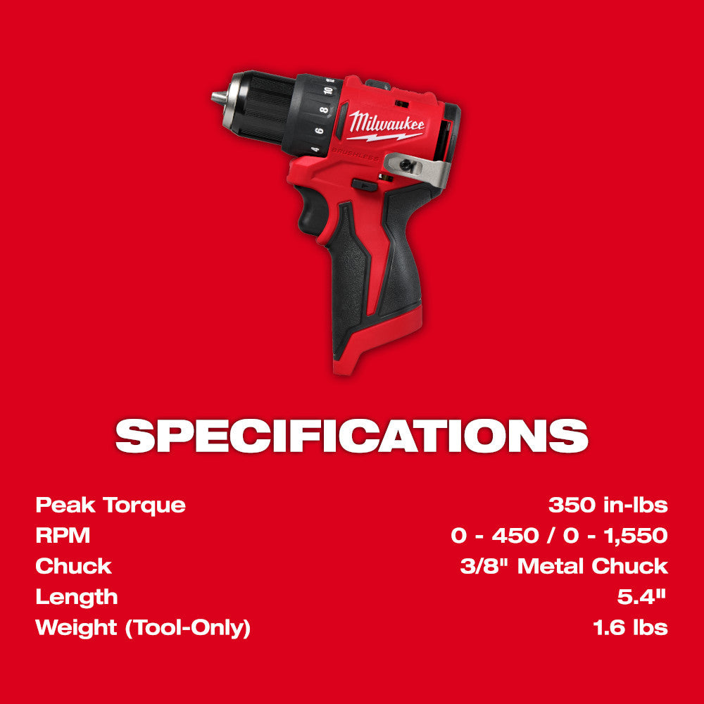 Milwaukee 3401-20 M12 FUEL Cordless Brushless Subcompact 3/8in Drill/Driver (Tool Only)