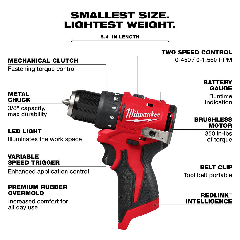 Milwaukee 3401-20 M12 FUEL Cordless Brushless Subcompact 3/8in Drill/Driver (Tool Only)