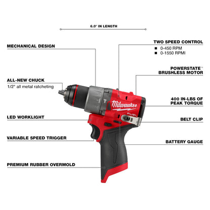 Milwaukee 3404-20 M12 FUEL 1/2 inch Hammer Drill/Driver (Tool Only)