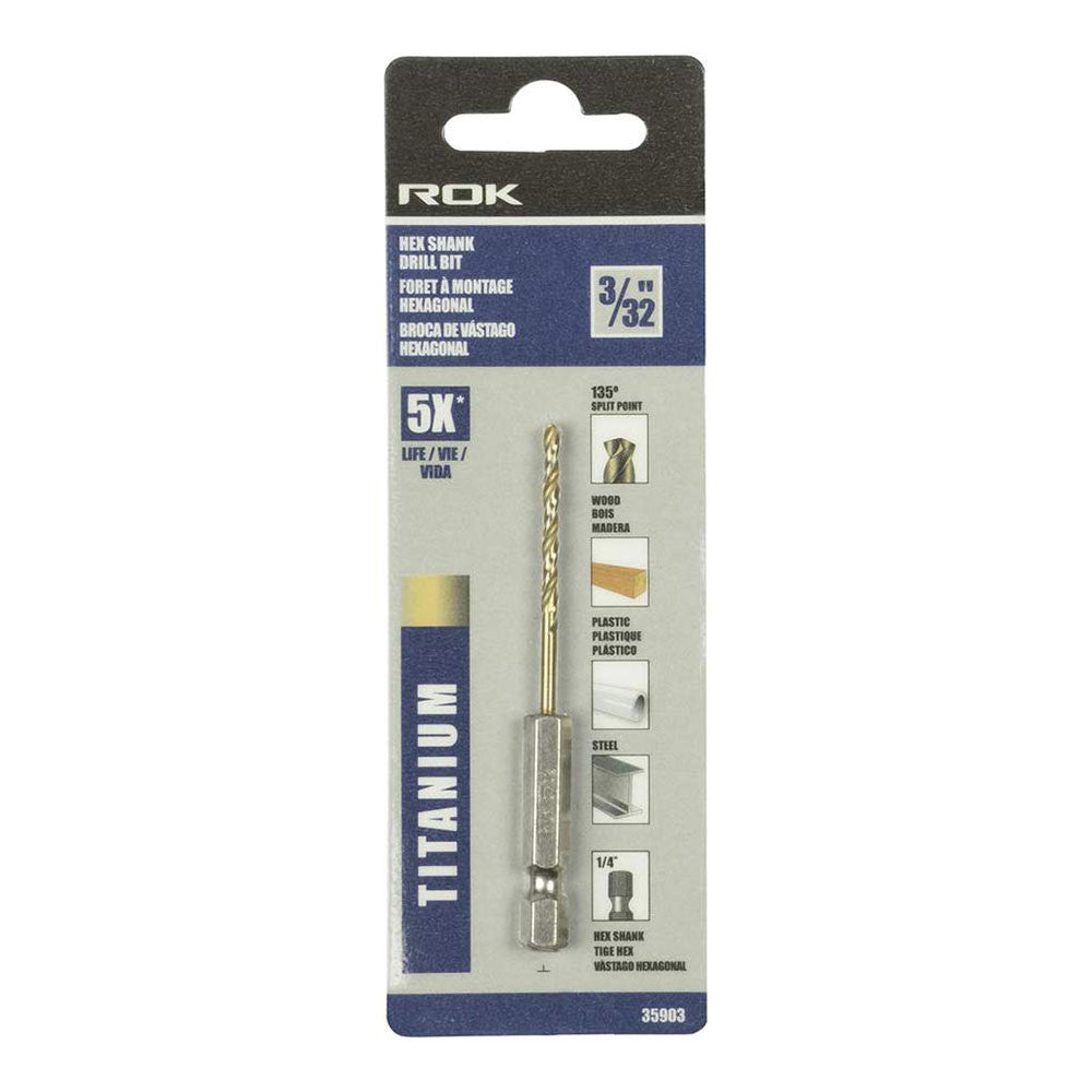 ROK 35903 3/32 Inch Hex Shank Titanium Drill Bit