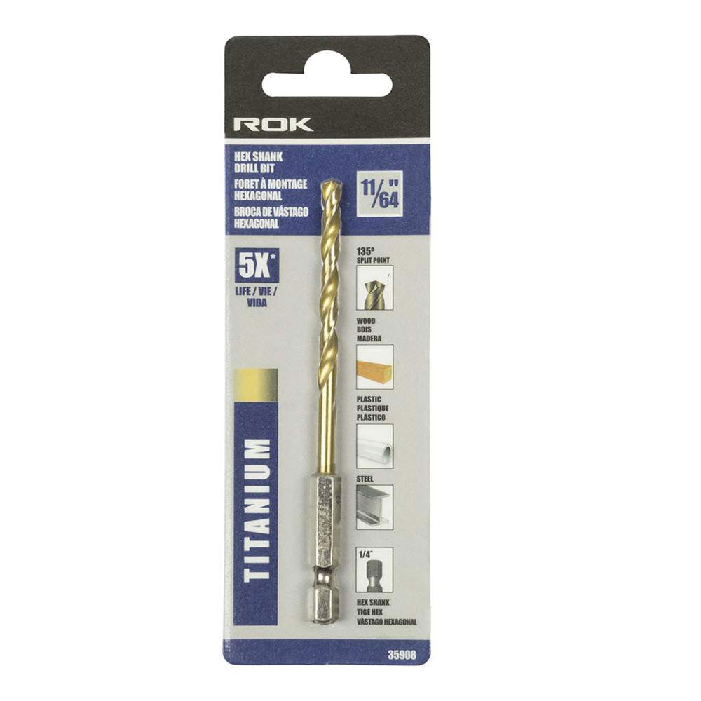ROK 35908 11/64 Inch Hex Shank Titanium Drill Bit