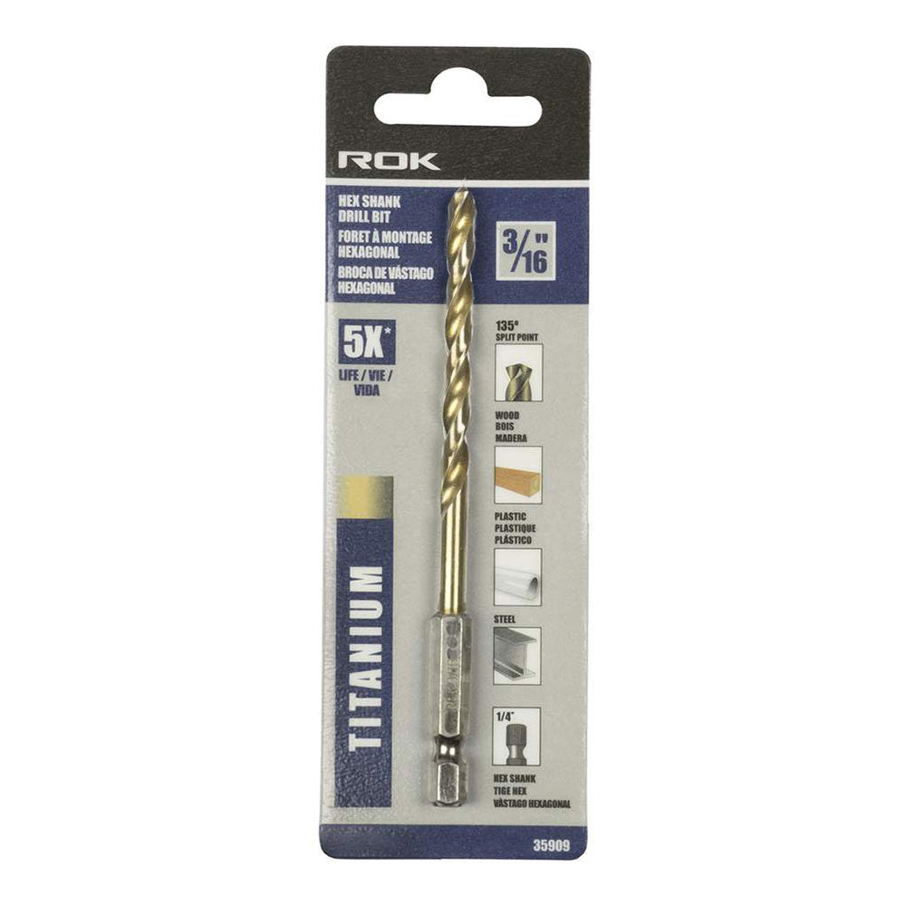 ROK 35909 3/16 Inch Hex Shank Titanium Drill Bit