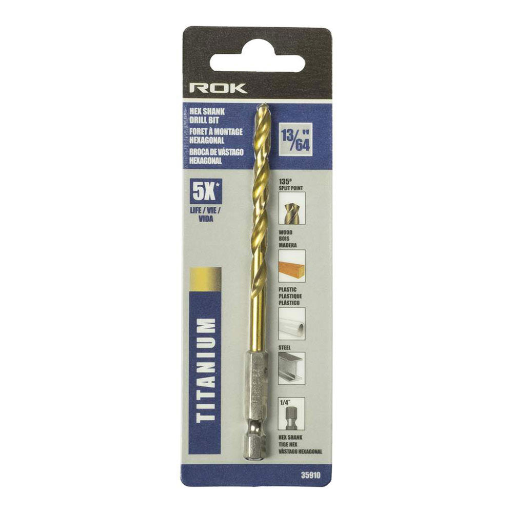 ROK 35910 13/64 Inch Hex Shank Titanium Drill Bit