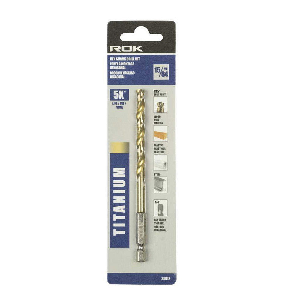ROK 35912 15/64 Inch Hex Shank Titanium Drill Bit