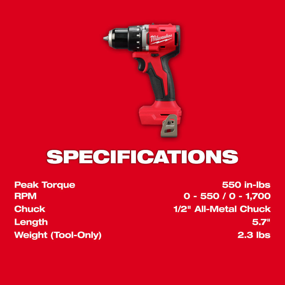 Milwaukee 3601-20 M18 Cordless Brushless 1/2 Inch Drill / Driver (Tool Only)
