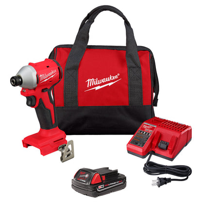 Milwaukee 3650-21P M18 Cordless Brushless Compact 1/4 Inch Hex Impact Driver Kit