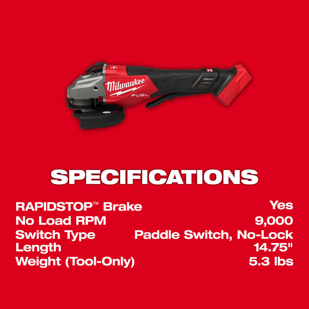 Milwaukee 3670-22 M18 FUEL Cordless Brushless  4-1/2 Inch / 6 Inch Braking Angle Grinder with Paddle Switch (Tool Only)