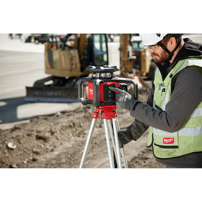 Milwaukee 3701-21T M18 Cordless 2000 foot Red Exterior Rotary Laser Level Kit with Receiver, Tripod, & Grade Rod