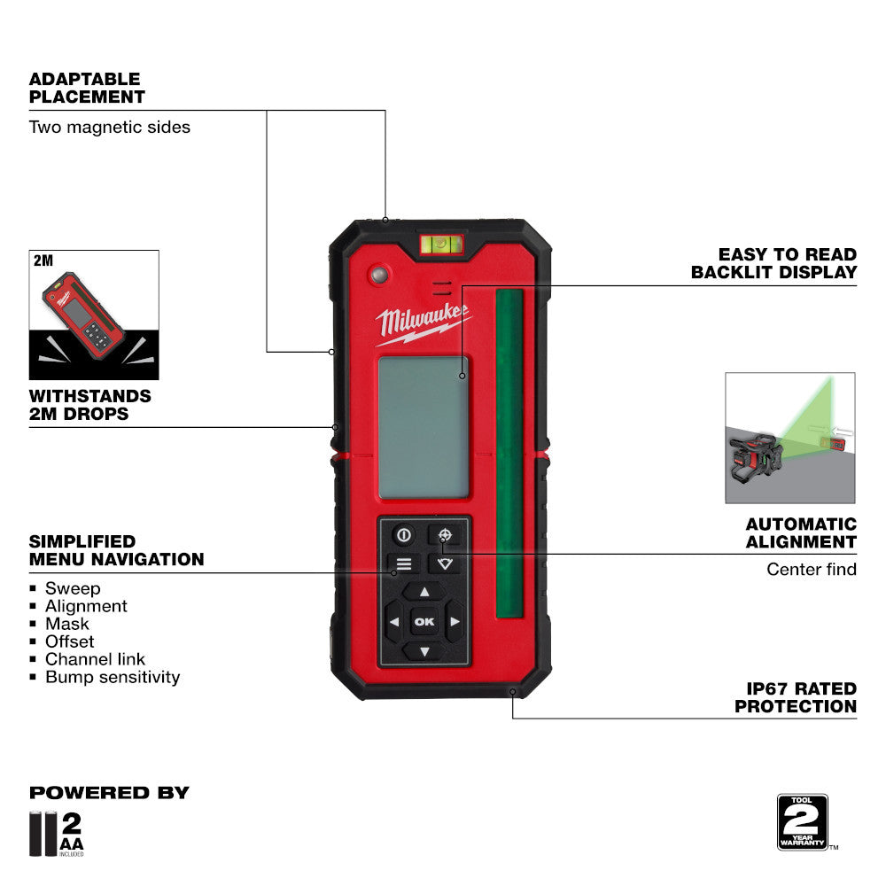 Milwaukee 3701-21T M18 Cordless 2000 foot Red Exterior Rotary Laser Level Kit with Receiver, Tripod, & Grade Rod
