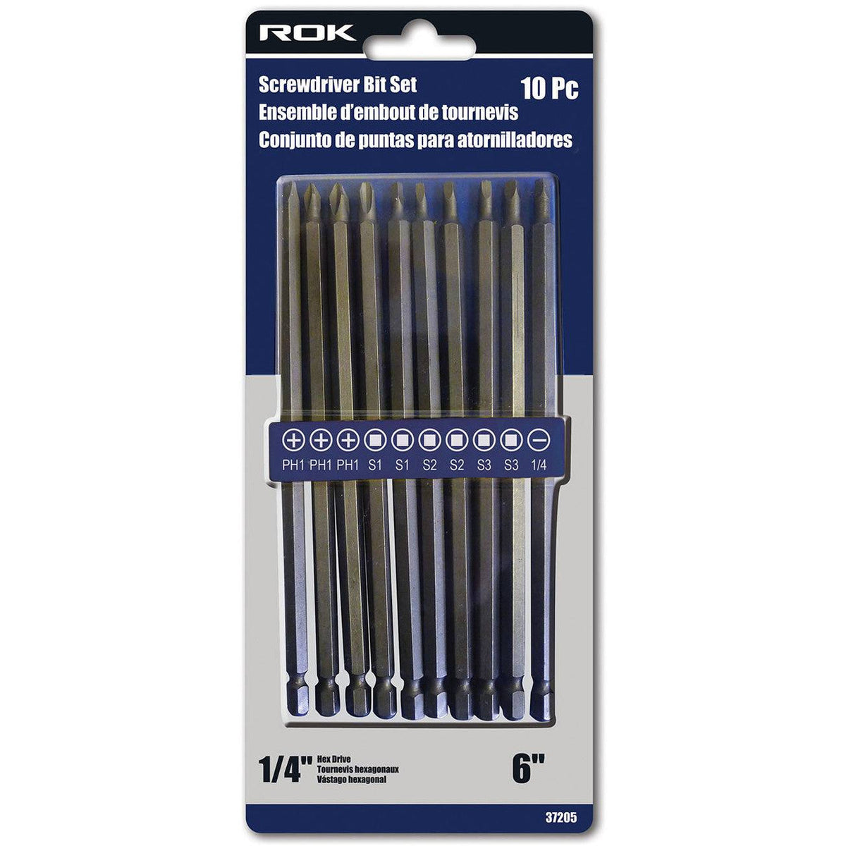 ROK 37205 10-Piece 6 inch Screwdriver Bit Set