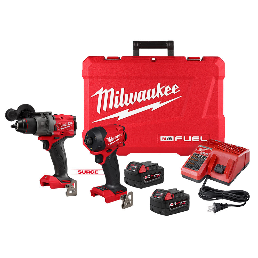 Milwaukee 3799-22 M18 FUEL 2-Tool Cordless Brushless SURGE 1/4in Hex Hydraulic Driver & 1/2in Hammer Drill/Driver Kit