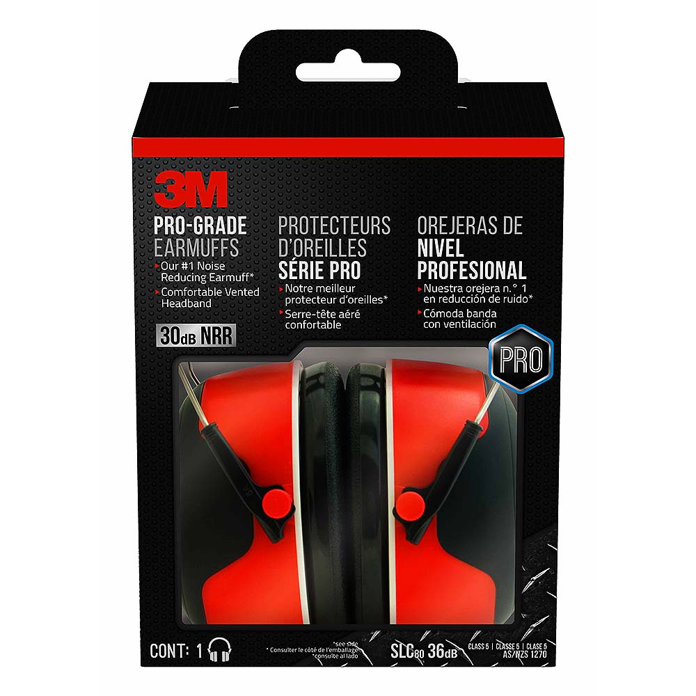 3M Pro-Grade Earmuffs 90565-4DC-Ps 30 Db Nrr Black-Red 1-Pack 4-Case