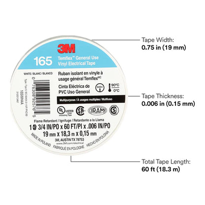 3M Temflex Vinyl Electrical Tape 165 White