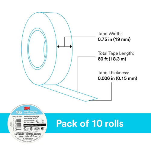 3M Temflex Vinyl Electrical Tape 165 White