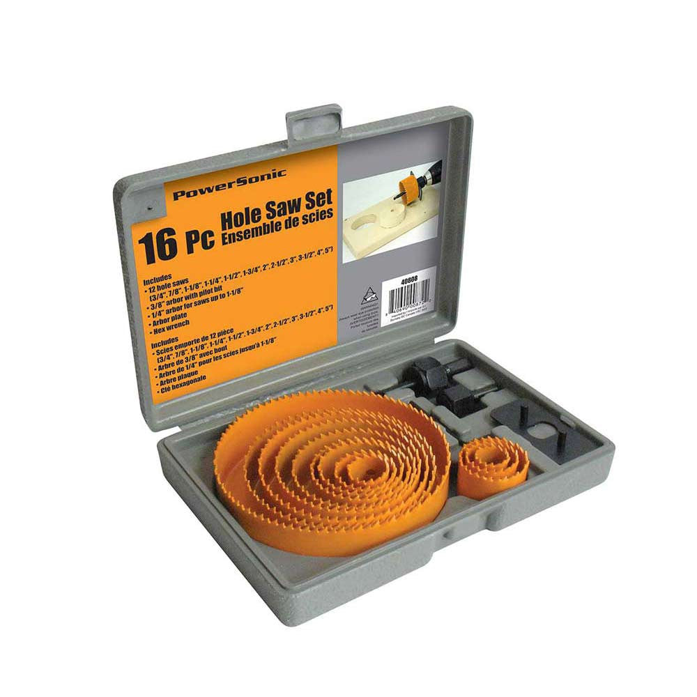 PowerSonic 40808 16pc Hole Saw Set - 3/4 Inch to 5 Inch