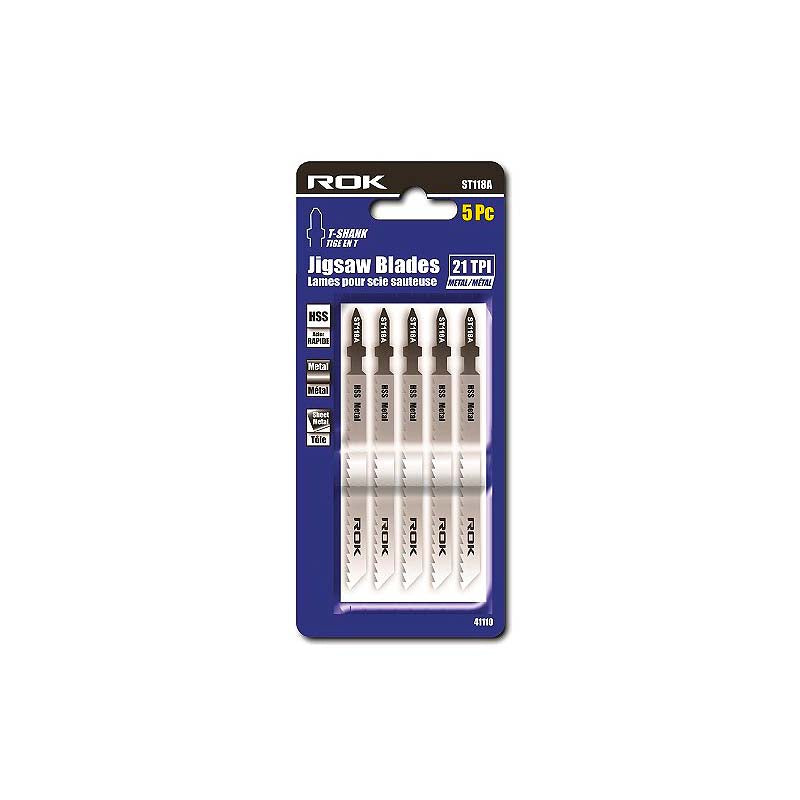 ROK 3in 21 TPI HSS T-Shank Jig Saw Blades - 5pk