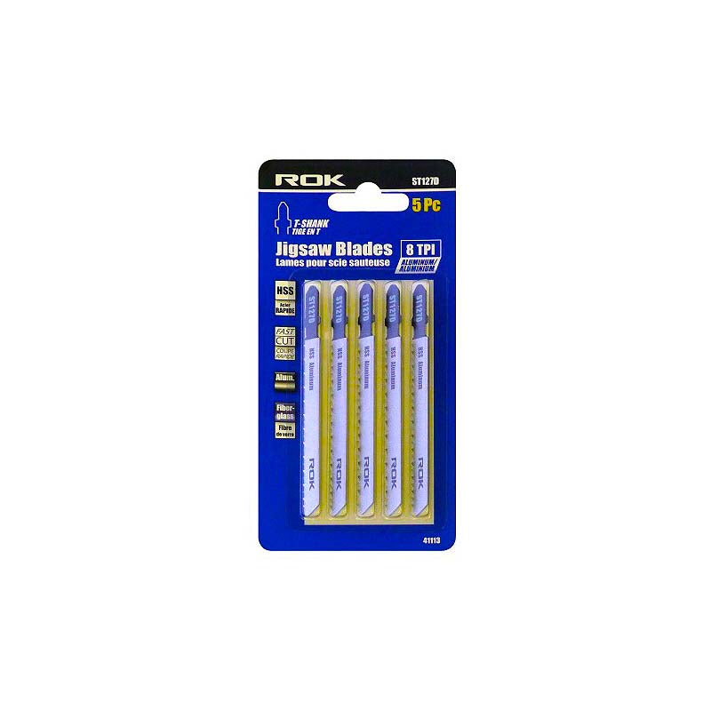 ROK 4in 8 TPI HSS T-Shank Straight Cut Jig Saw Blades - 5pk