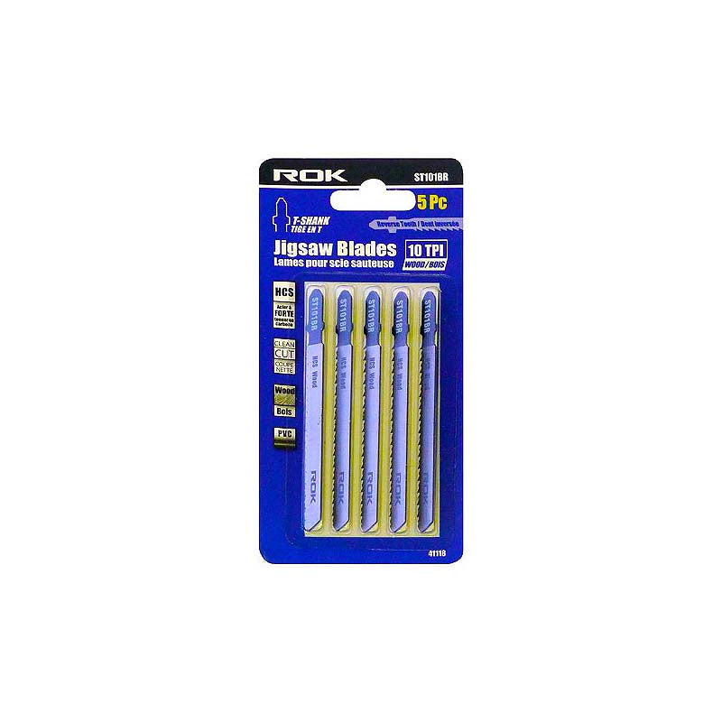 ROK 4in 10 TPI HCS T-Shank Reverse Tooth Jig Saw Blades - 5pk