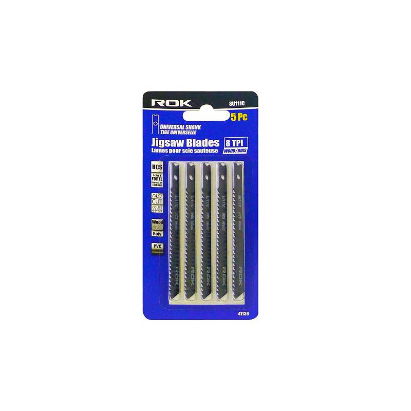ROK 4in 8 TPI HCS U-Shank Jig Saw Blades - 5pk