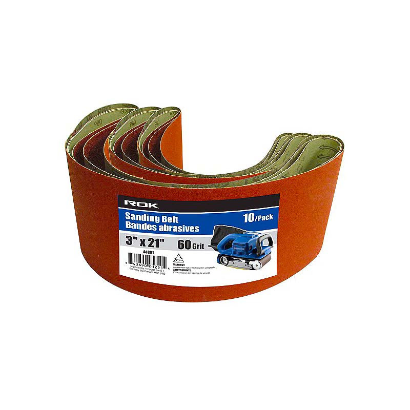ROK 3in X 21in 60 Grit Sanding Belts - 10pk