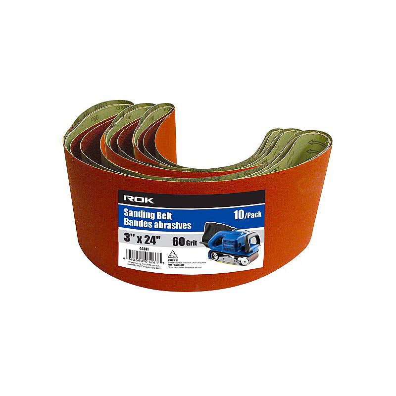 ROK 3in X 24in 60 Grit Sanding Belts - 10pk