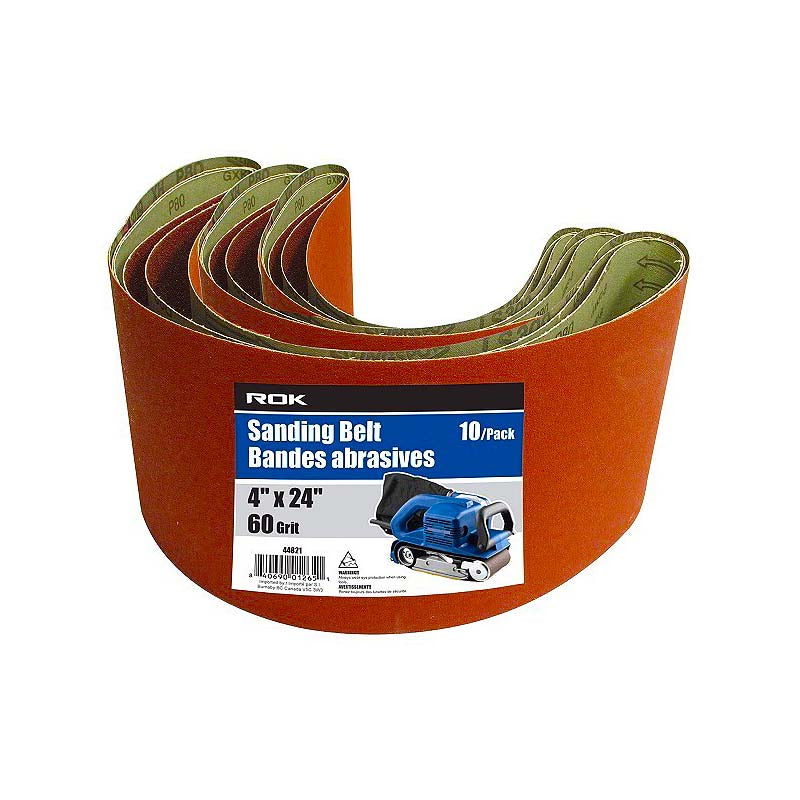 ROK 4in X 24in 60 Grit Sanding Belts - 10pk