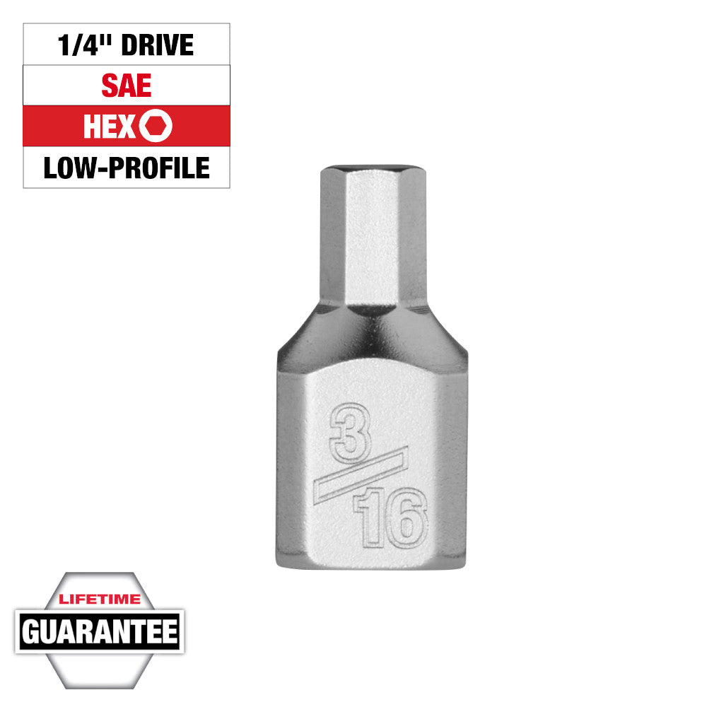 Milwaukee 1/4in Drive 3/16in Low-Profile Hex Bit Socket