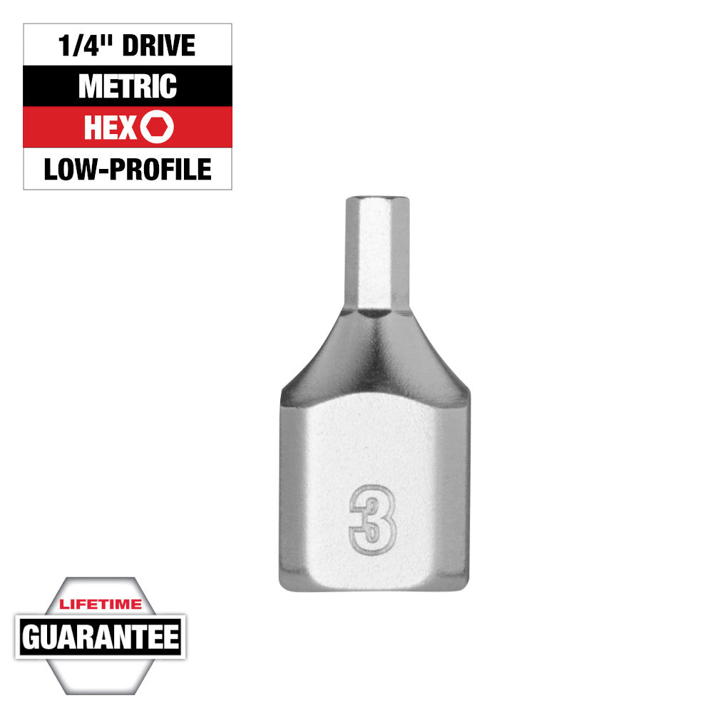 Milwaukee 1/4in Drive 3mm Low-Profile Hex Bit Socket