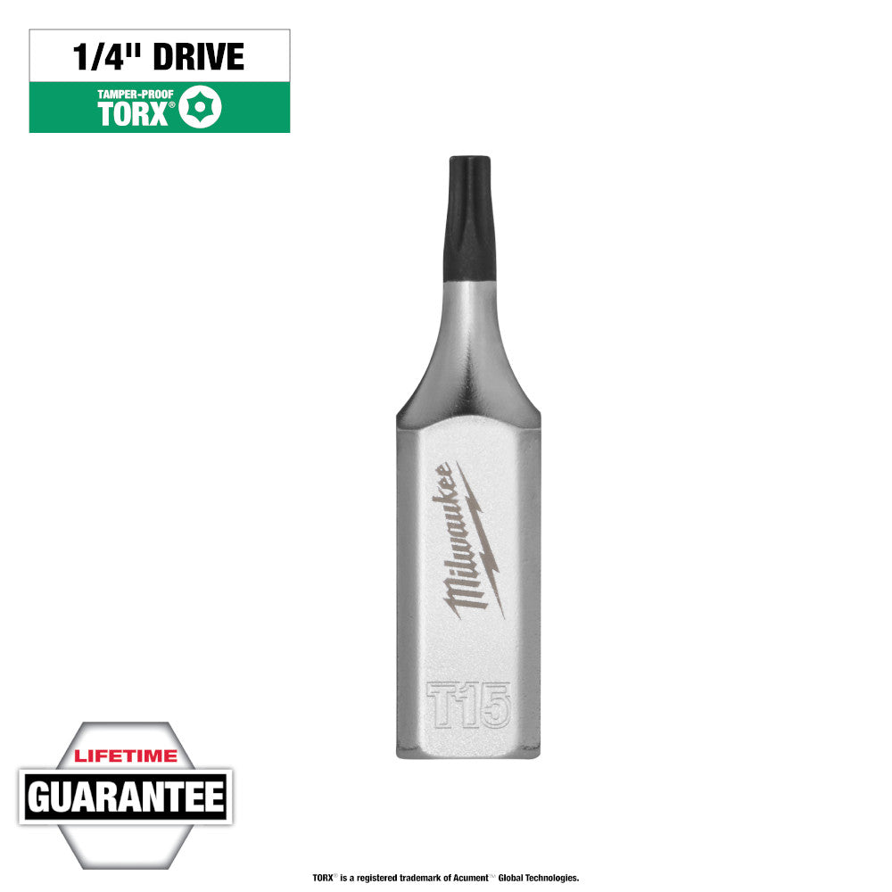 Milwaukee T15 Tamper Proof TORX Bit Socket with 1/4in Drive