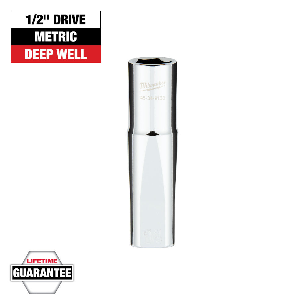 Milwaukee 14mm Metric 6-Point Deep Socket with 1/2in Drive