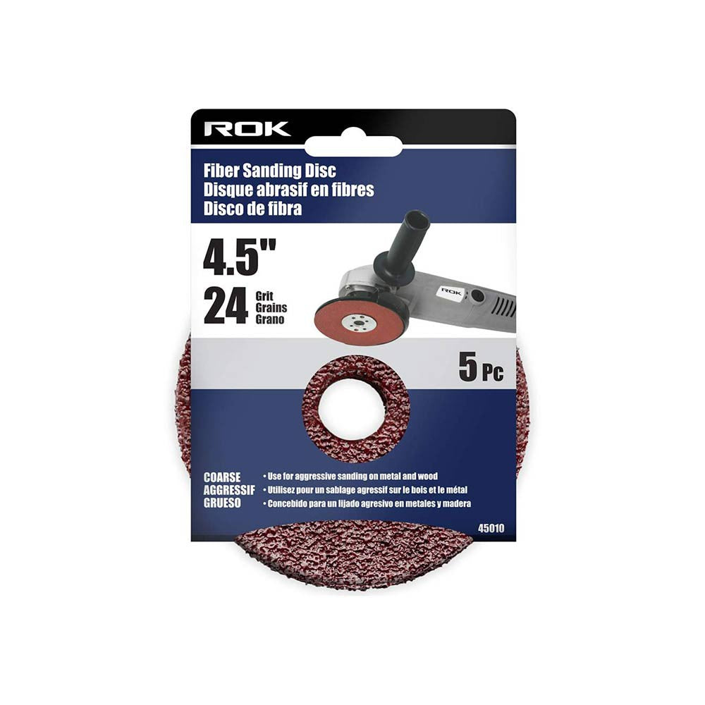ROK 45010 4-1/2 Inch 24 Grit Fibre Sanding Disc - 5pk