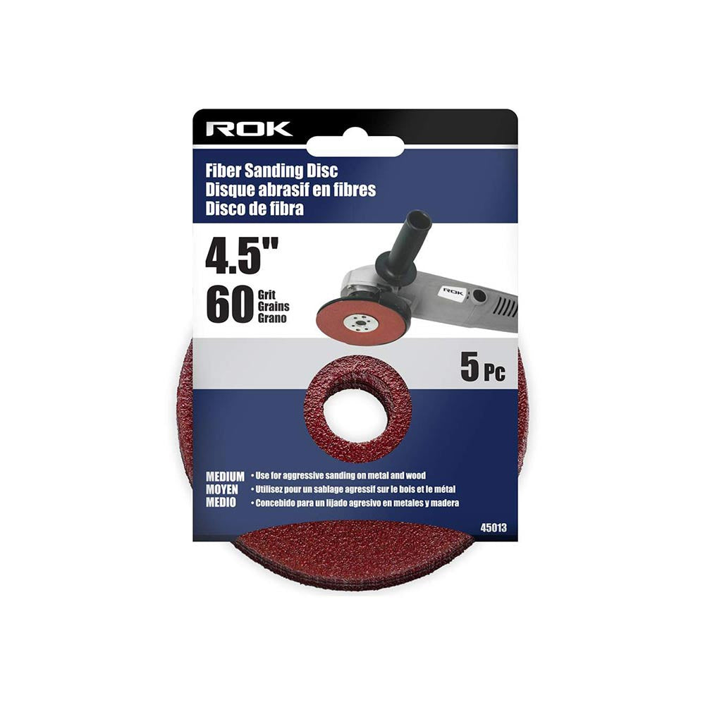 ROK 45013 4-1/2 Inch 60 Grit Fibre Sanding Disc - 5pk