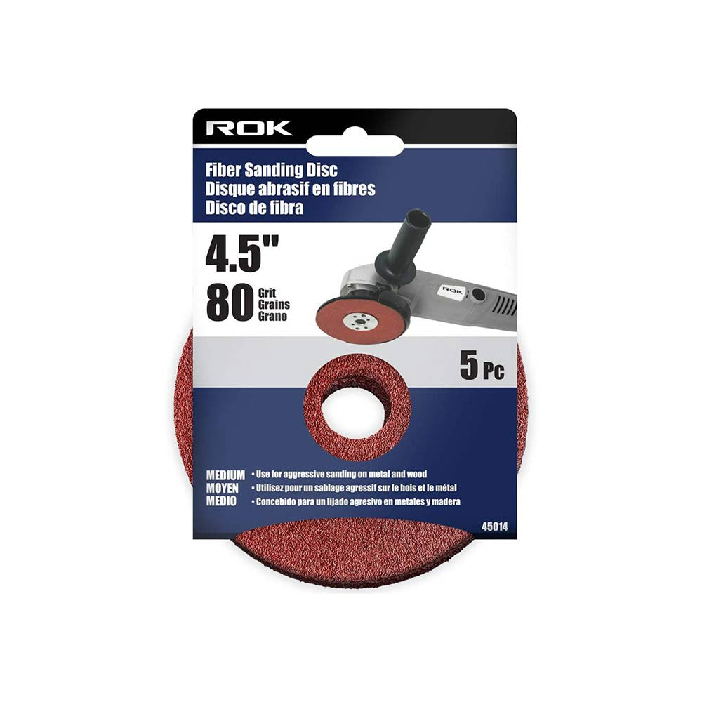 ROK 45014 4-1/2 Inch 80 Grit Fibre Sanding Disc - 5pk