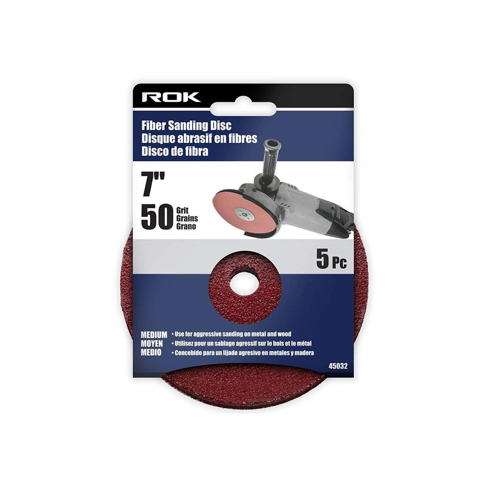 ROK 45032 7-inch 50 Grit Fibre Sanding Discs - 5pk