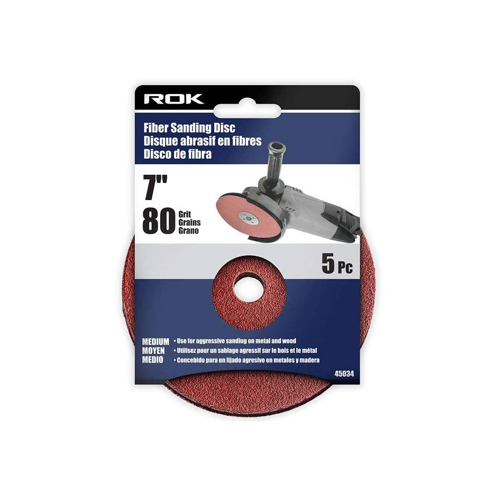 ROK 45034 7-inch 80 Grit Fibre Sanding Discs - 5pk
