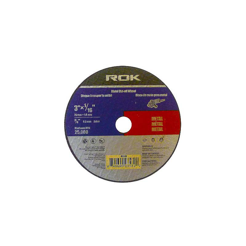 ROK 3in x 1/16in x 3/8in Cut-Off Wheel for Metal Cutting