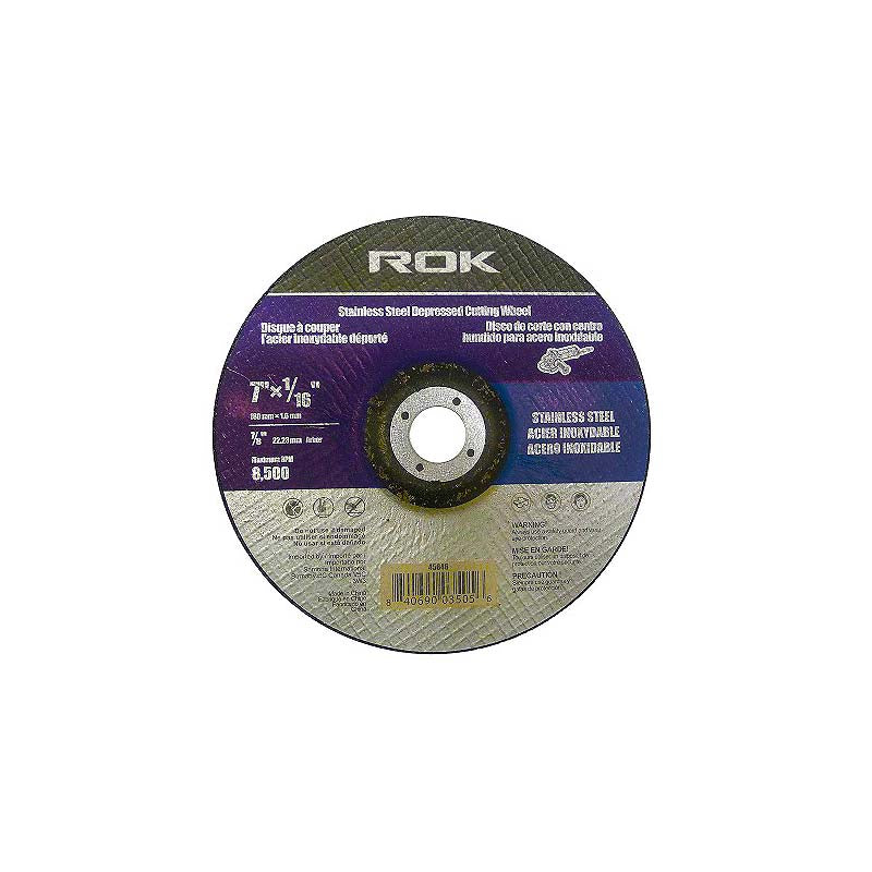 ROK 7in x 1/16in x 7/8in Depressed Cut-Off Wheel for Stainless Steel Cutting