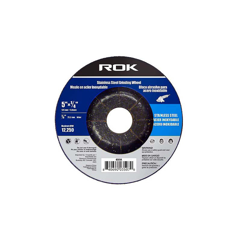 ROK 5in x 1/4in x 7/8in Grinding Wheel for Stainless Steel
