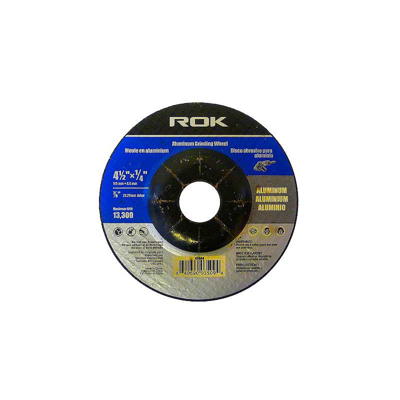 ROK 4-1/2in x 1/4in x 7/8in Grinding Wheel for Aluminum