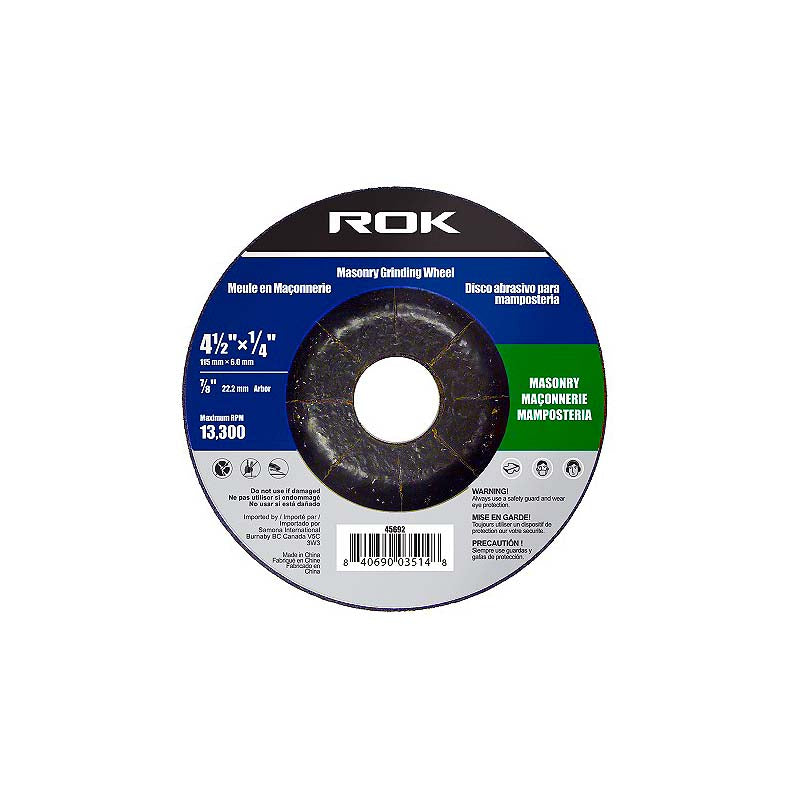 ROK 4-1/2in x 1/4in x 7/8in Grinding Wheel for Concrete