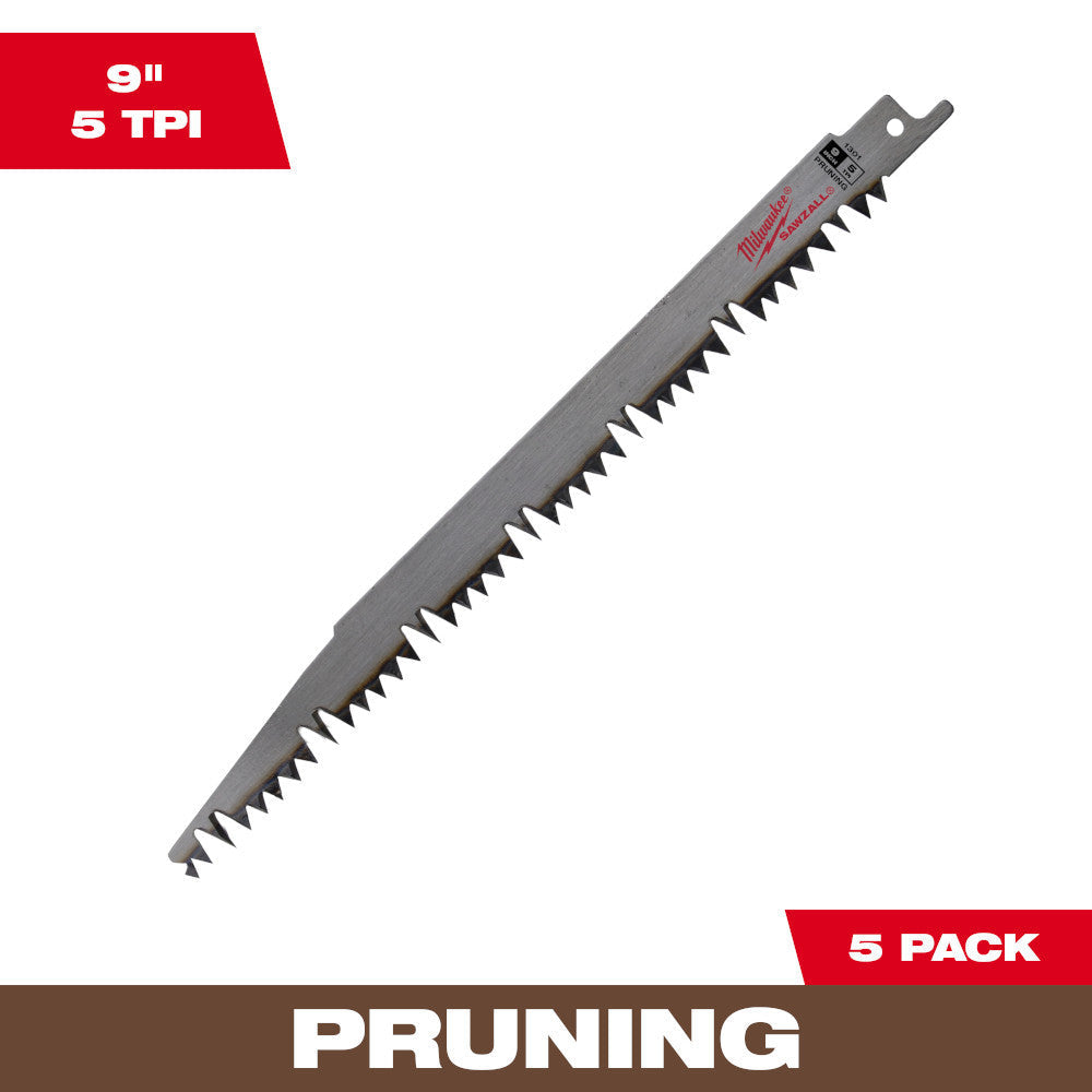 Milwaukee 48-00-1301 9 inch 5 TPI SAWZALL Pruning Blades - 5pk