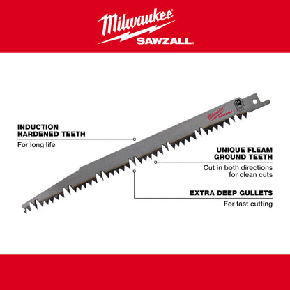 Milwaukee 48-00-1303 12 inch 5 TPI SAWZALL Pruning Reciprocating Saw Blades - 5pk