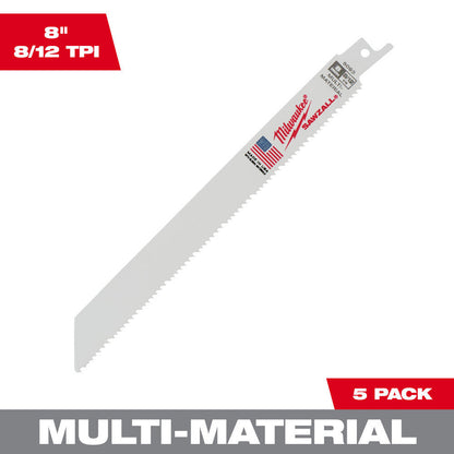 Milwaukee 48-00-5093 SAWZALL 8 inch 8/12 TPI Reciprocating Saw Blades - 5pk