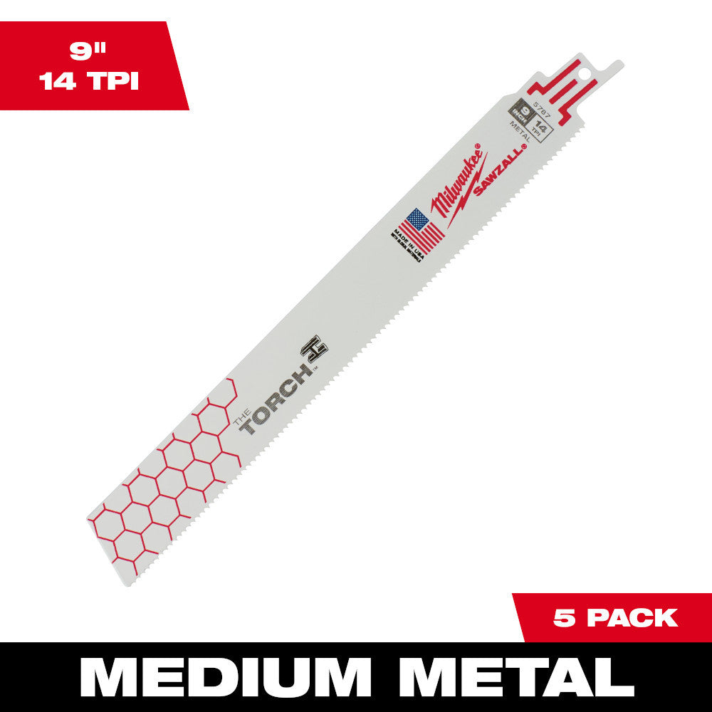 Milwaukee 48-00-5787 SAWZALL THE TORCH 9 inch 14 TPI Metal Demolition Blades - 5pk