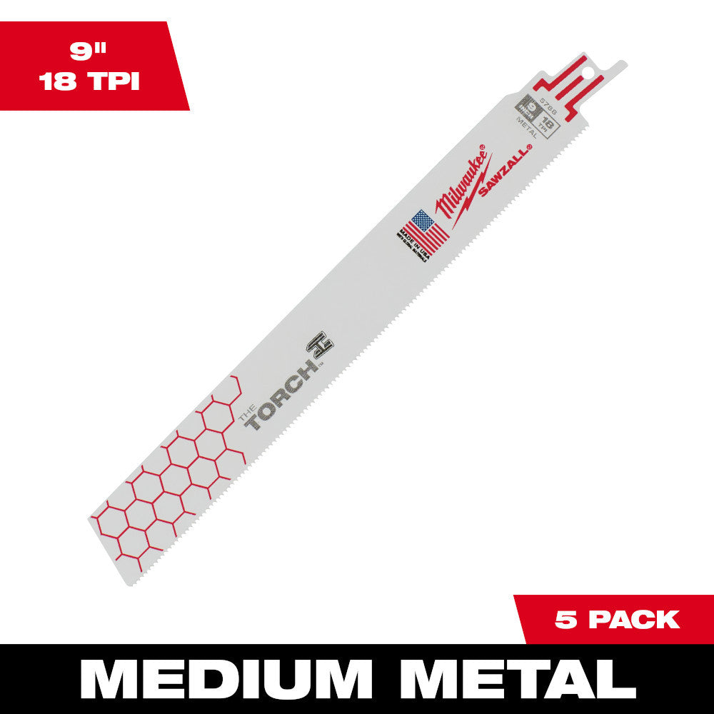 Milwaukee 48-00-5788 SAWZALL THE TORCH 9 inch 18 TPI Metal Demolition Blades - 5pk