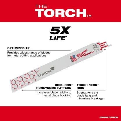 Milwaukee 48-00-5788 SAWZALL THE TORCH 9 inch 18 TPI Metal Demolition Blades - 5pk