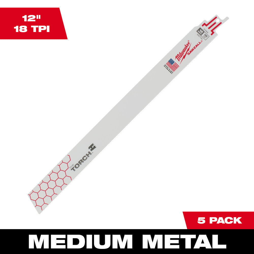 Milwaukee 48-00-5789 SAWZALL THE TORCH 12 inch 18 TPI Metal Demolition Blades - 5pk