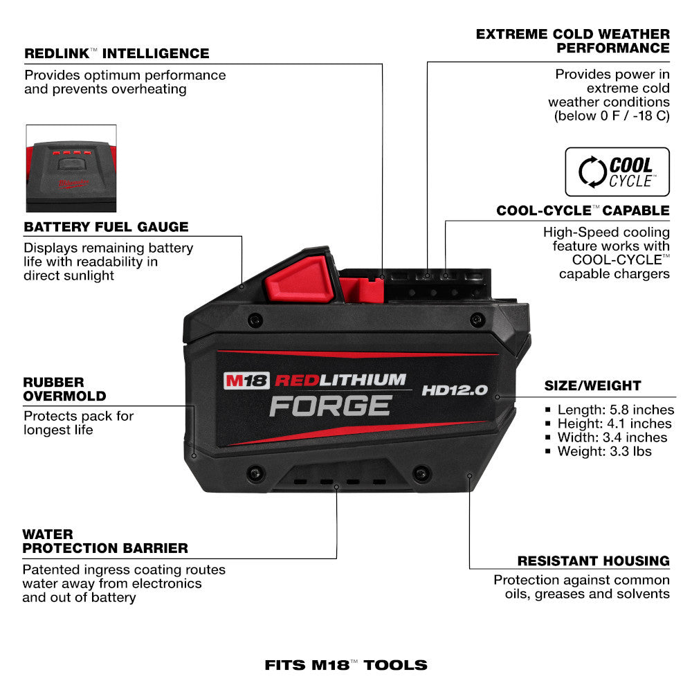 Milwaukee 48-11-1813 M18 REDLITHIUM FORGE HD 12.0 Ah Battery Pack