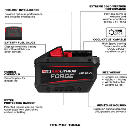 Milwaukee 48-11-1813 M18 REDLITHIUM FORGE HD 12.0 Ah Battery Pack