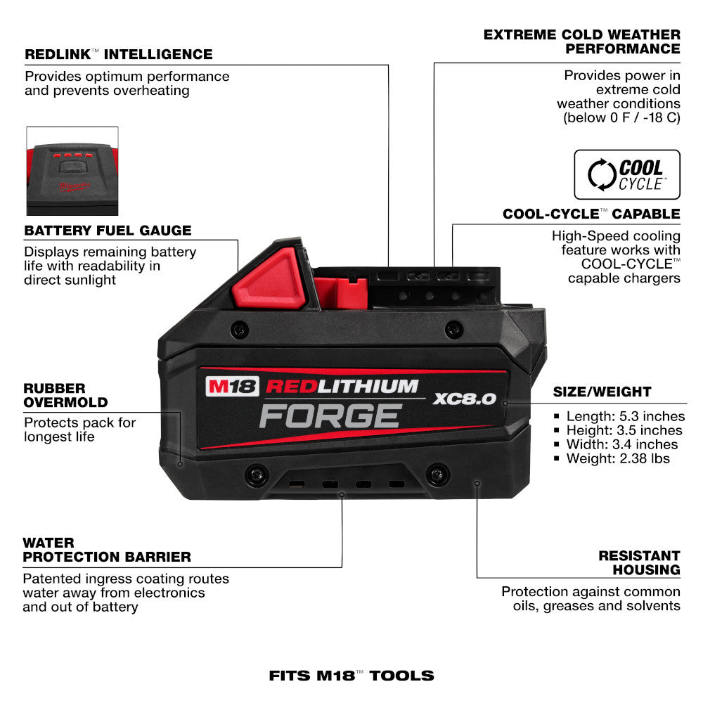 Milwaukee 48-11-1881 M18 REDLITHIUM FORGE XC 8.0 Ah Battery Pack